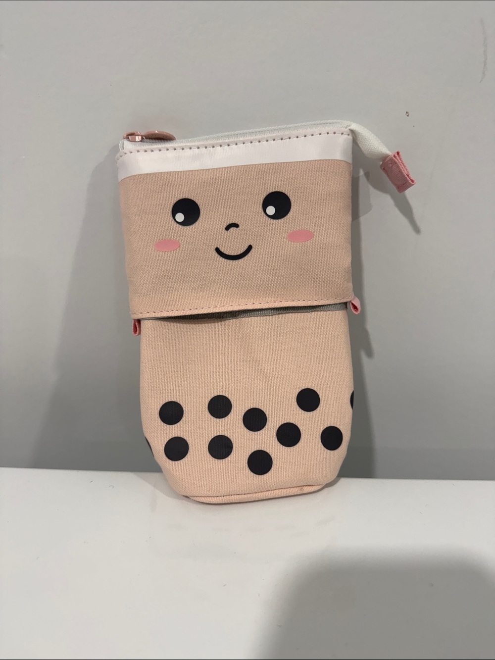 Kids Beige Bubble Tea Pouch with Cute Face
